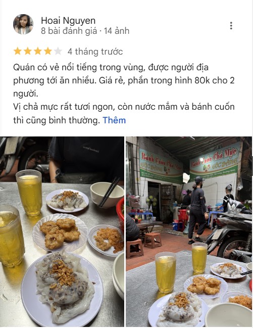danh gia banh cuon cha muc goc bang 